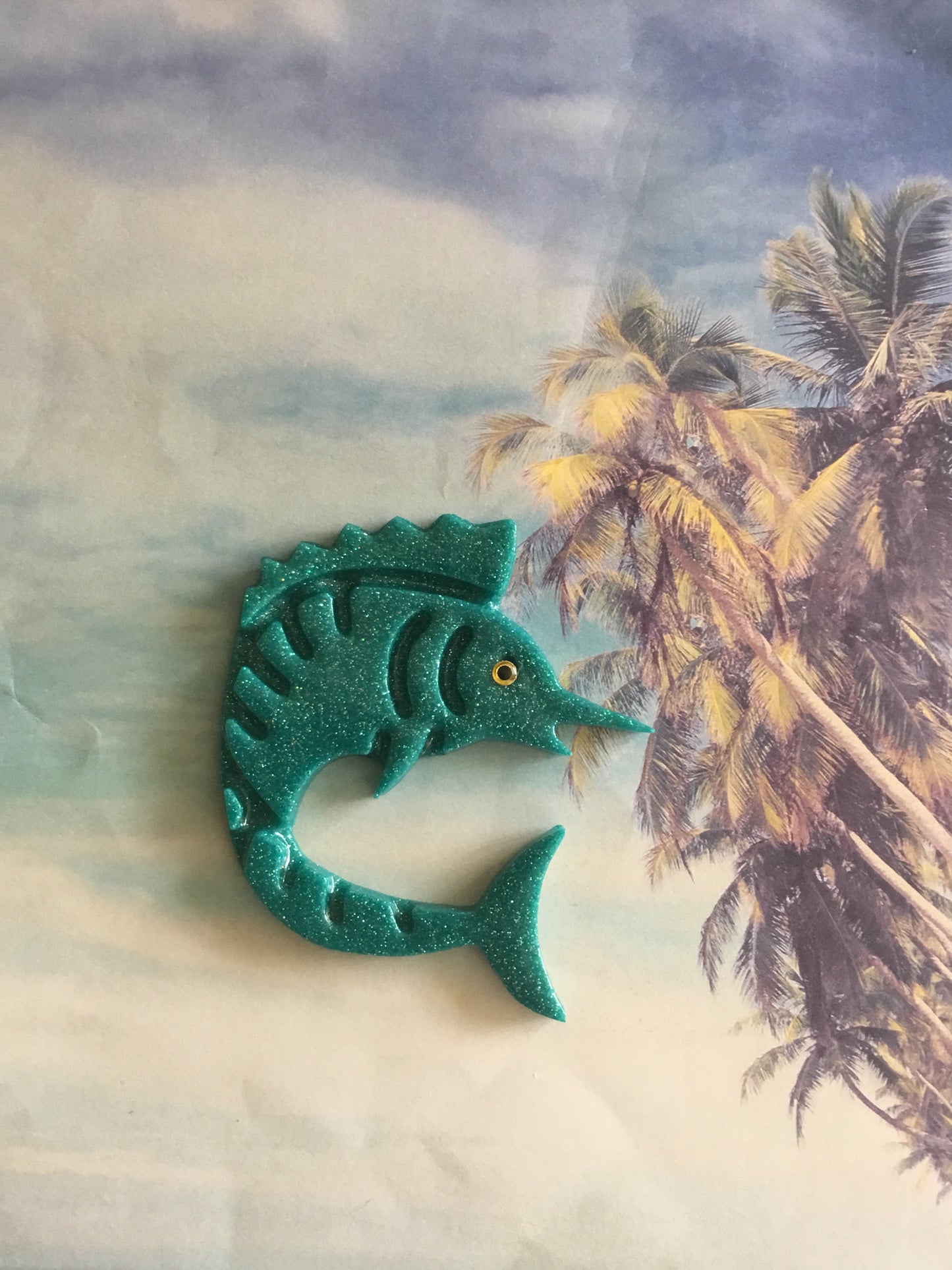 MOKOA - the marlin brooch - teal glitter