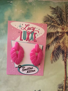 TEIA - tiki lounge earrings - Hot pink