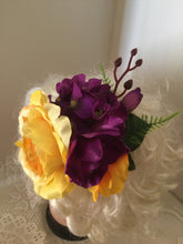 Load image into Gallery viewer, KATIE - large vintage inspired cluster hairflower - Yellow / Purple
