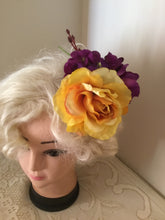 Load image into Gallery viewer, KATIE - large vintage inspired cluster hairflower - Yellow / Purple
