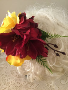 KATIE - large vintage inspired cluster hairflower - Yellow / Red