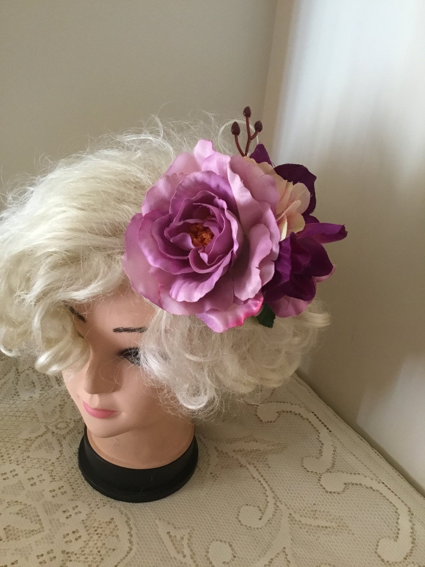 KATIE - large vintage inspired cluster hairflower - Purple