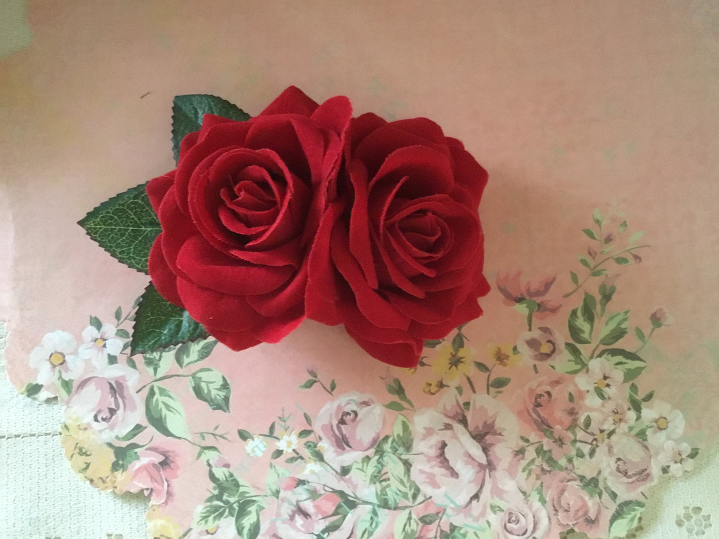 Beautiful double flocked rose clips - various colours