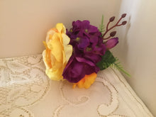 Load image into Gallery viewer, KATIE - large vintage inspired cluster hairflower - Yellow / Purple
