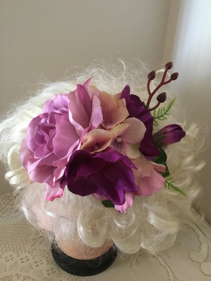 KATIE - large vintage inspired cluster hairflower - Purple