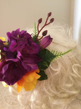 Load image into Gallery viewer, KATIE - large vintage inspired cluster hairflower - Yellow / Purple
