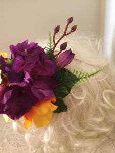 KATIE - large vintage inspired cluster hairflower - Yellow / Purple