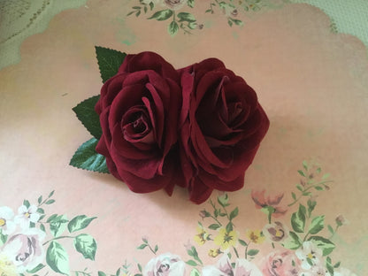 Beautiful double flocked rose clips - various colours