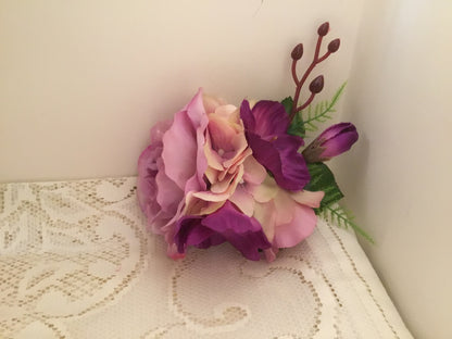 KATIE - large vintage inspired cluster hairflower - Purple