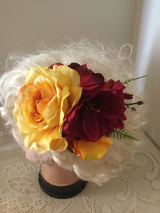 KATIE - large vintage inspired cluster hairflower - Yellow / Red