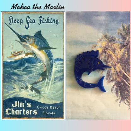 MOKOA - the marlin brooch - dark blue