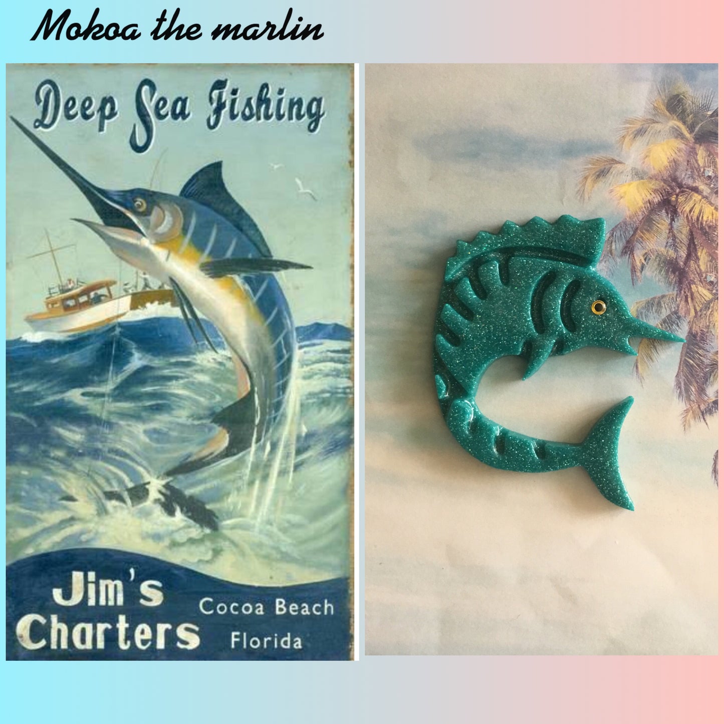 MOKOA - the marlin brooch - teal glitter