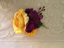 Load image into Gallery viewer, KATIE - large vintage inspired cluster hairflower - Yellow / Purple
